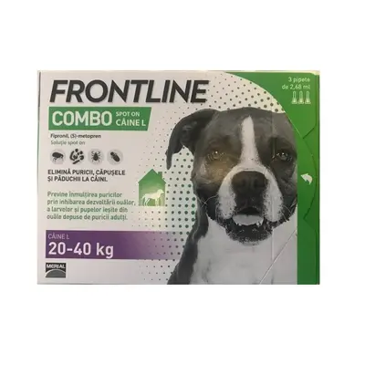 Frontline Combo L, Pentru Caini cu Greutatea Intre 20 40 kg, Cutie cu 3 pipete