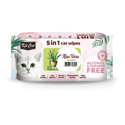 Servetele umede pentru pisici, KIT KAT, 5 in 1, Aloe Vera, 80 buc