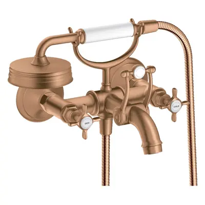 Baterie cada bronz periat cu para si furtun dus, dubla comanda, Hansgrohe Axor Montreux