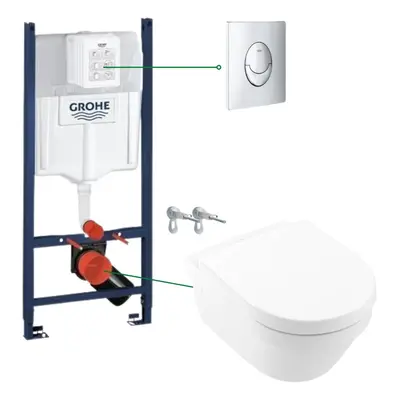 Set vas wc suspendat rimless cu capac VilleroyBoch, Architectura plus rezervor incastrat si clap