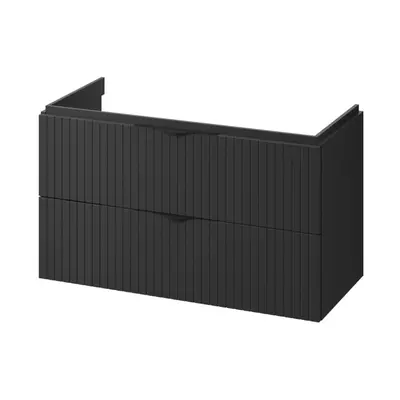 Dulap baie cu riflaje 3D negru mat suspendat 100 cm pentru lavoar, Cersanit Tirso