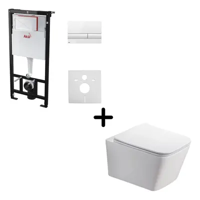 Set vas WC suspendat rimless, cu capac soft close plus rezervor incastrat Alcadrain