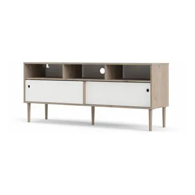 Comoda TV in decor de stejar Jackson Hickory Culoare alba, ELISEO