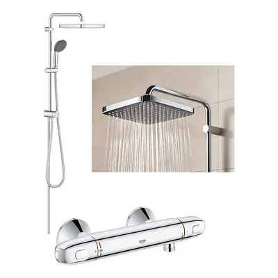 Coloana dus Grohe Vitalio palarie patrata 25 cm, baterie cabina dus termostat Grohtherm 1000 (34