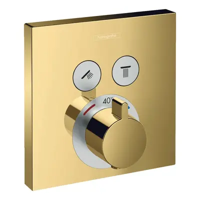 Baterie dus termostatata Hansgrohe Shower Select cu montaj incastrat si 2 iesiri, polished gold 