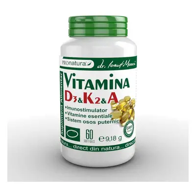 Vitamina D3 K2 A, 60 capsule gelatinoase