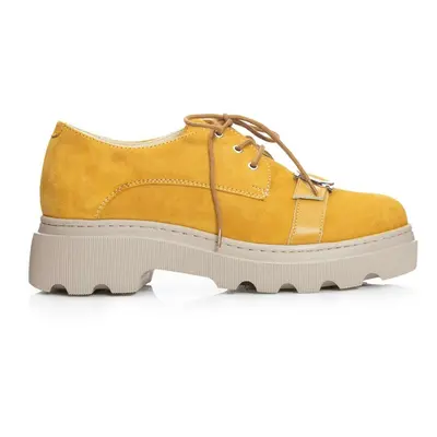 Pantofi casual damă din piele naturală,Leofex - 305 Galben velur Box