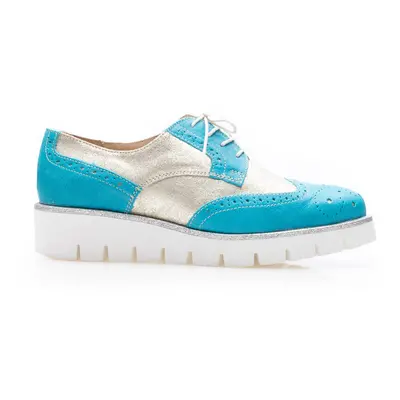 Pantofi casual damă din piele naturală, Leofex - Mostră 012-2 Turquoise Auriu Box