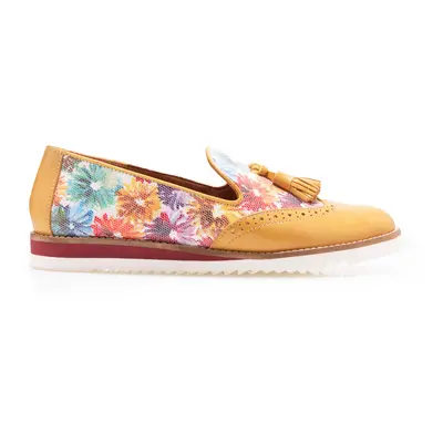 Mocasini damă casual din piele naturală Leofex - 203 Galben Box Floral