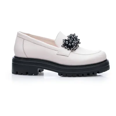 Pantofi casual damă din piele naturală, Leofex - 035 Crem Box