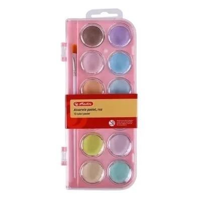 Acuarele tip pastila, pastel, 12 culori, roz, Herlitz