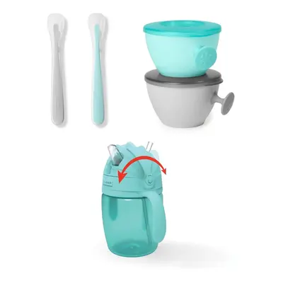 SKIP HOP Set de sufragerie cu ceașcă buc. Set de masă Easy-Feed Teal/Grey 6m+