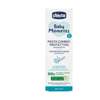 CHICCO Baby Moments cremă pentru fundul bebelușilor fără parfum cu 99% ingrediente naturale 100m