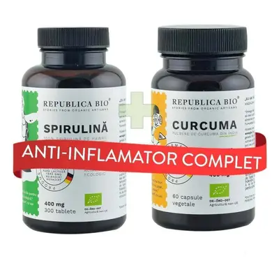 ANTI-INFLAMATOR Complet, pachet promotional (Curcuma/Turmeric + Spirulina), BIO, RAW, VEGAN