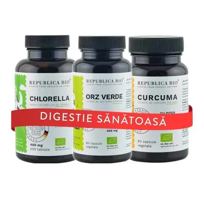 DIGESTIE Sanatoasa, pachet promotional (Curcuma + Orz Verde + Chlorella), BIO, RAW, VEGAN