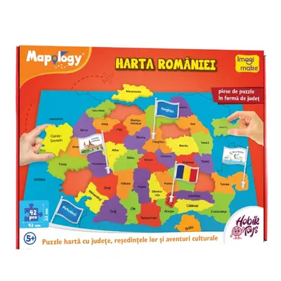 Harta Romaniei - Puzzle Judete, Resedinte si Obiective turistice, +8 ani