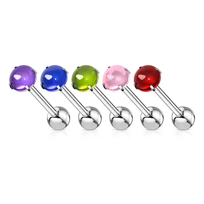 Piercing pentru limbă, din oțel 316L - zircon colorat, cabochon, 16 mm - Culoare: Mov