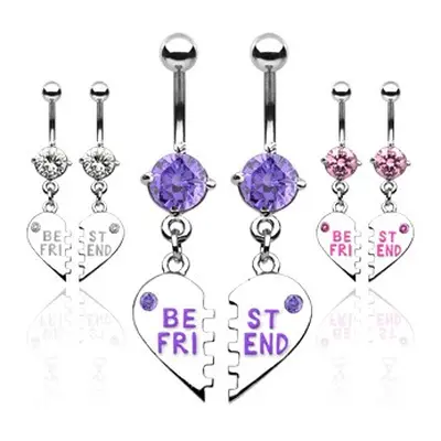 Set de piercing-uri pentru buric – inimă ruptă cu inscripţia BEST FRIEND - Culoare Piercing: Ame