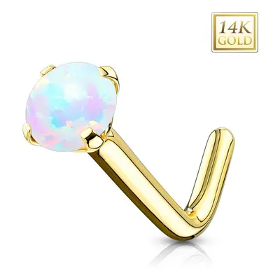 Piercing curbat pentru nas din aur galben de 14K, opal alb sintetic