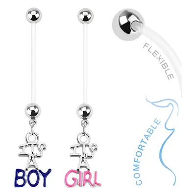 Piercing pentru buric realizat din bioflex pentru femei însărcinate, IT'S A BOY, IT'S A GIRL - C