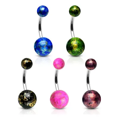 Piercing pentru buric din oțel 316L - bile colorate, cu reflexe aurii - Culoare Piercing: Roz