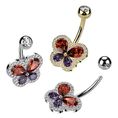 Piercing pentru buric din oțel - fluture cu aripi colorate de zircon - Culoare: Auriu