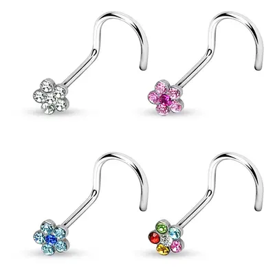 Inel nas cu floare din zircon colorat - Diametru piercing: 1 mm, Culoare Piercing: Aqua