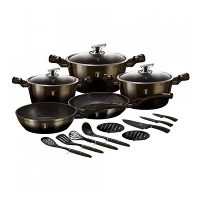 Set oale si tigai marmorate 17 piese, cu capace Shiny Black Berlinger Haus BH 7146