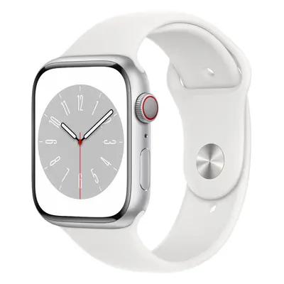 Apple Watch Series 8 GPS + Cellular, 45mm, Silver Aluminium Case, White Sport Band