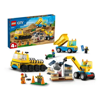 Set LEGO City - Camioane de constructie si macara cu bila pentru demolari (60391)