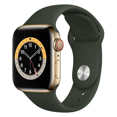 Apple Watch Series 6 GPS + Cellular, 40mm, Gold, Stainless Steel Case, Cyprus Green Sport Band