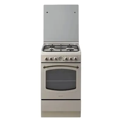 Aragaz rustic Indesit IS5G8MHJ/E, Mixt, 4 arzatoare, Aprindere electrica, Gratar fonta, Cuptor e