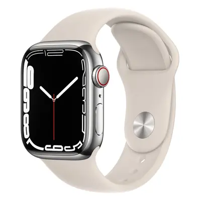 Apple Watch Series 7 GPS + Cellular, 41mm, Silver Stainless Steel Case, Starlight Sport Band