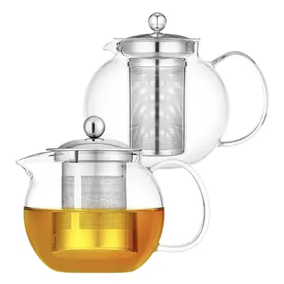 Set 2 ceainice cu infuzor, Quasar & Co,recipiente pentru ceai/cafea, 650 ml, transparent