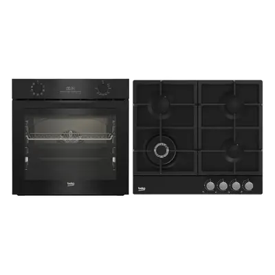 Pachet plita gaz + cuptor electric Beko BBSM17330BCS, 3D Cooking, Arzator Wok, Clasa A+, Negru