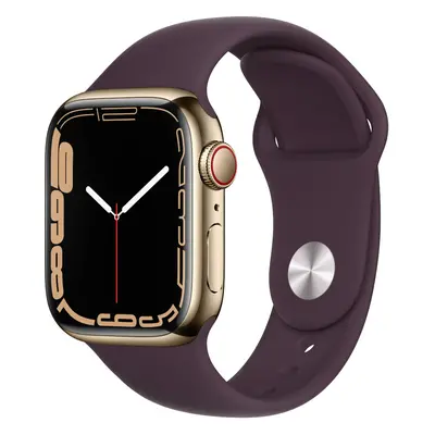 Apple Watch Series 7 GPS + Cellular, 41mm, Gold Stainless Steel Case, Dark Cherry Sport Band