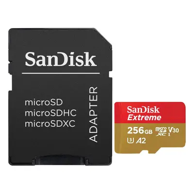 Card de memorie SanDisk Extreme microSDXC, 256GB + SD Adaptor pana la 190MB/s & 130MB/s