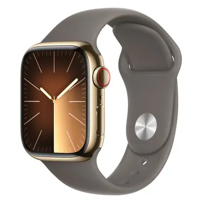 Apple Watch S9, Cellular, 41mm, Gold Stainless Steel Case, Clay Sport Band, M/L