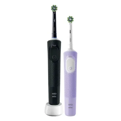 Set 2 periute de dinti electrice Oral-B Vitality Pro, 3 programe, 2 capete, Negru/Violet