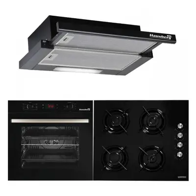 Pachet HAUSBERG Premium Style Black, Cuptor electric Incorporabil HB8054, Clasa A, 71L, 2225W, N