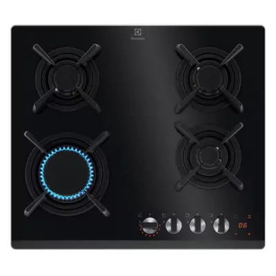 Plita incorporabila Electrolux KGG643753K, Gaz, Semnal sonor, 4 zone de gatit, 60 cm, Negru