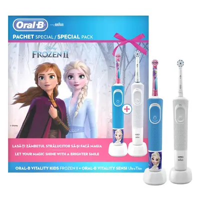 Set periute de dinti electrice Oral-B Vitality Kids D100 Frozen + Oral-B Vitality D100 Sensi Ult