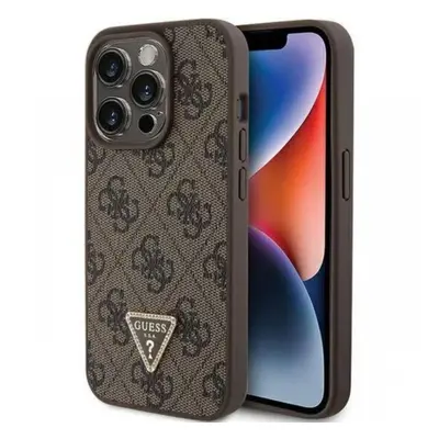 Guess Husa PU 4G Strass Triangle Metal Logo iPhone 15 Pro Maro