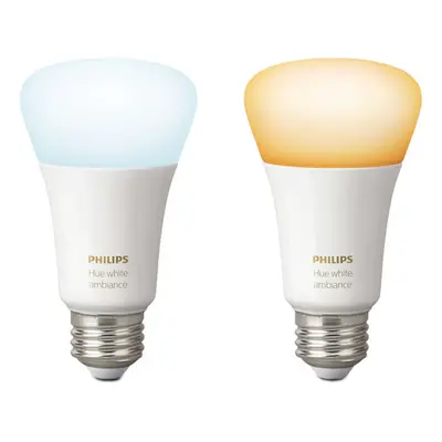 Set 2 becuri LED Philips Hue A60, 9.5W, E27, 806 lm, Lumina alba