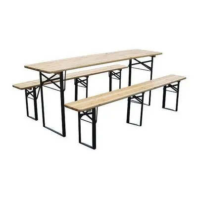 Set mobilier pentru gradina pliabil MCT Garden 732, compus din 1 masa, 2 banci, 200 cm, natur