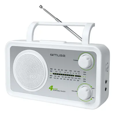 Radio portabil Muse M-05 SW, 4-Band Analog, Boxa frontala, Alb