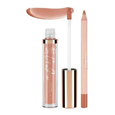 Set ruj si creion de buze, Ushas, Lip Gloss Lip Pencil, 10