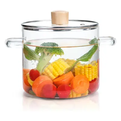 Oala din sticla borosilicata 2L pentru aragaz, cu capac si manere Koken, Rezistenta termica 130 