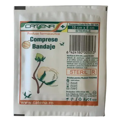 Comprese sterile CATENA, 5 comprese x 8 pliuri - 10cmx8cm