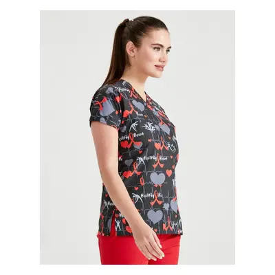 Bluza medicala neagra cu imprimeu, Model Cardio EKG - XL